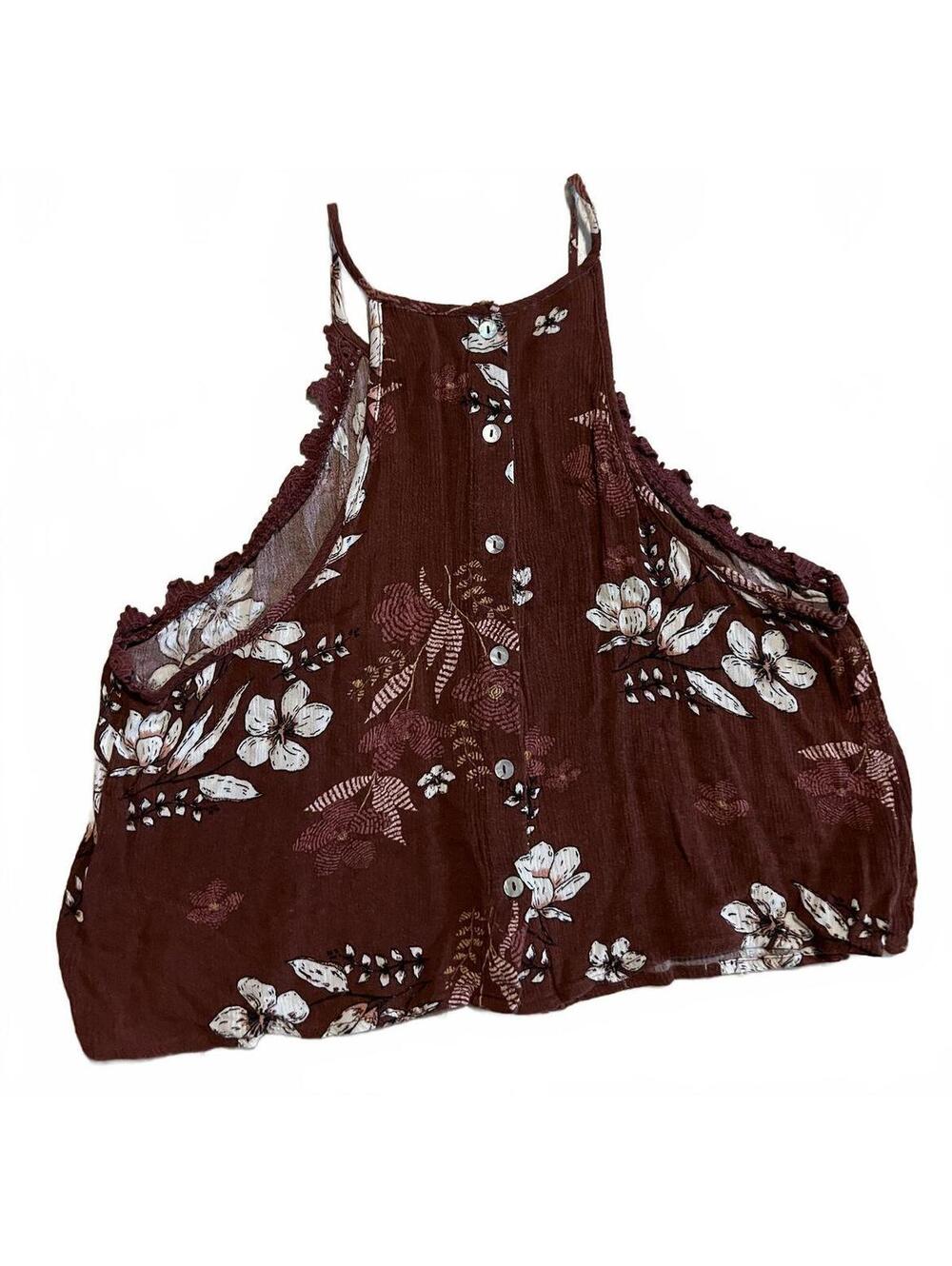 Kendall & Kylie Brown Floral Button-Up Sleeveless Tank Top Medium